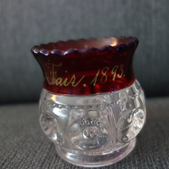 World's Fair 1893 Rub Red Flash Glass Toothpick Holder L.J. Drolen - Picture 3 of 11